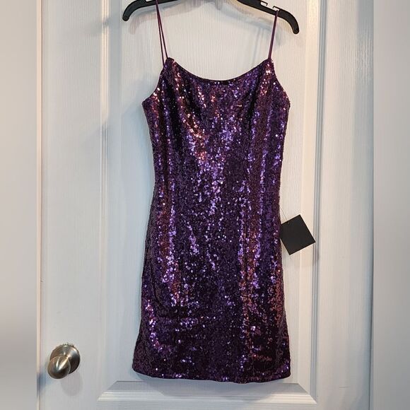 NWT Lulus Purple Sequin Mini Bodycon Dress Size Small - Picture 3 of 8